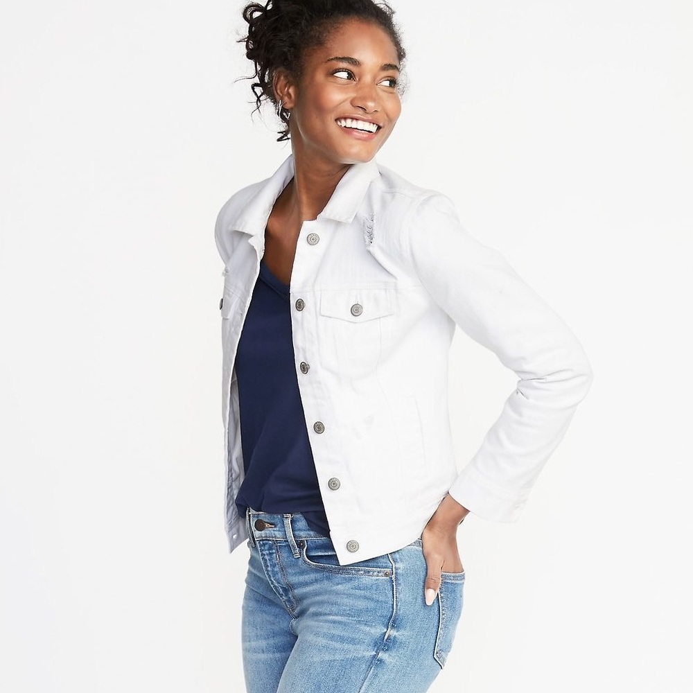 Distressed White Denim Jacket, NWT
